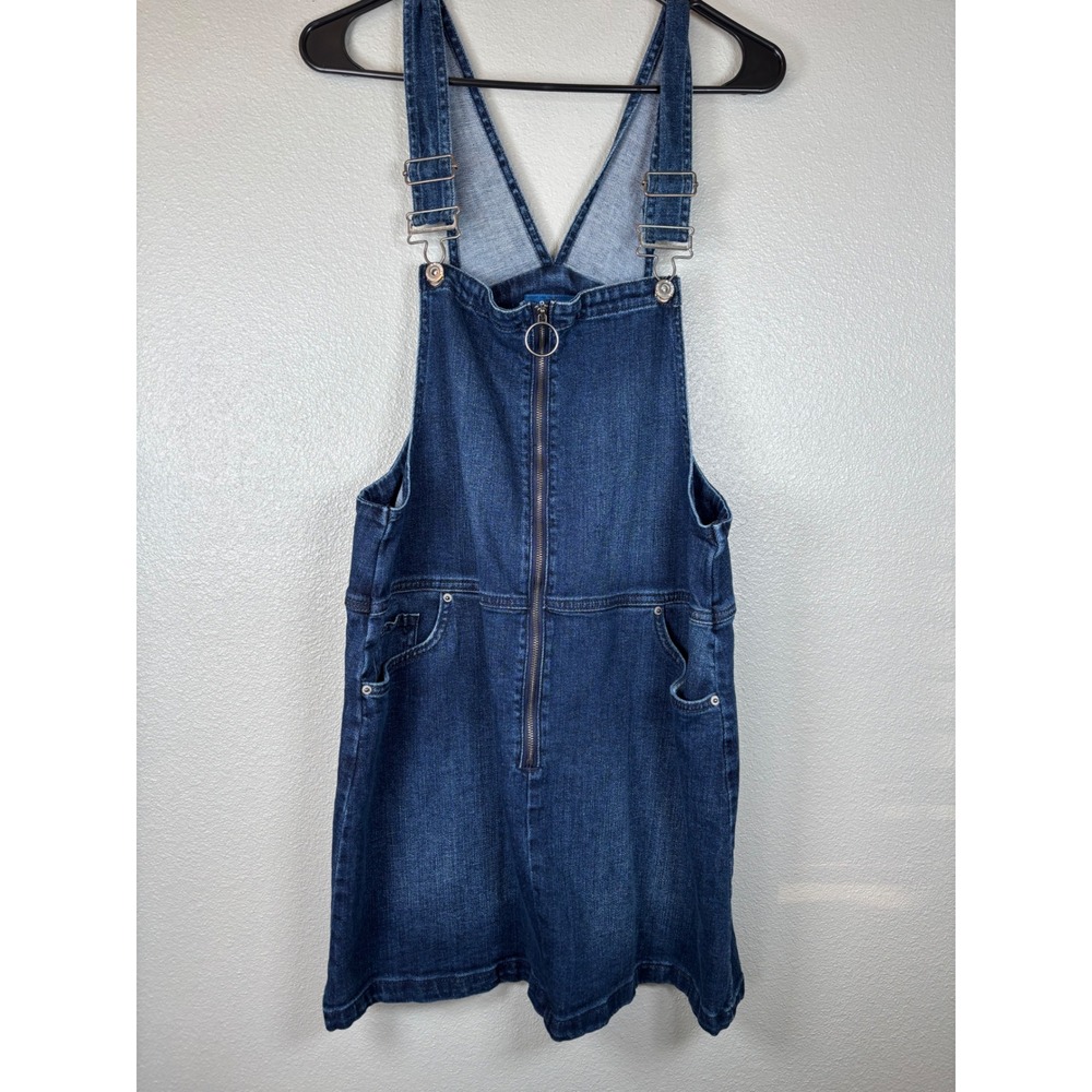 Arizona Jean Co Womens Denim Pinafore Dress Dark Wash Zip Front O-Ring Size L